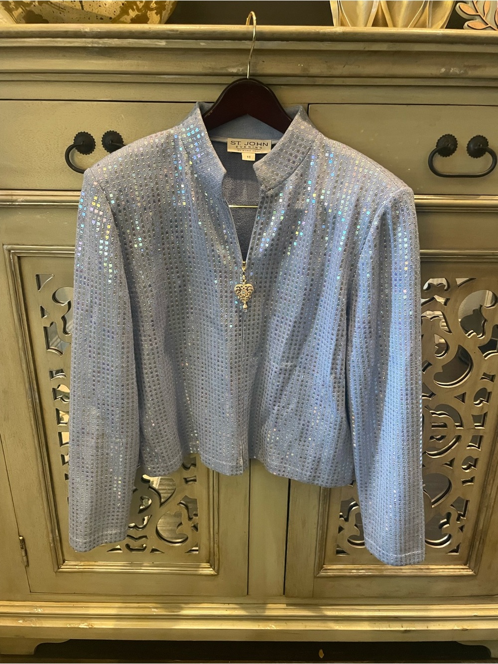 St. John Light Blue  Sequin Zip-Front Jacket